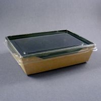 Черный бумажный салатник 500 мл с прозрачной PET крышкой